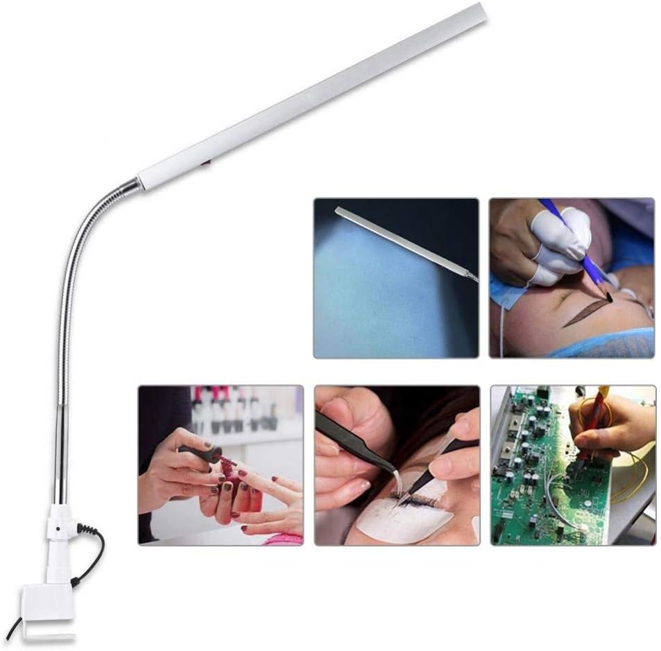 LED Desk Lamp Eye Care Light for Tattoo Study Reading Makeup Nail Art, Ultra-Slim 360 Degree Rotation Metal(Silver)