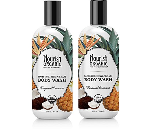 Nourish Organic Moisturizing Cream Organic Body Wash in Coconut fragrance to smoothen and refresh Skin With Coconut Milk, Fig, Vitamin E, and Aloe Leaf Juice, 10 fl. oz. (Pack of 2)