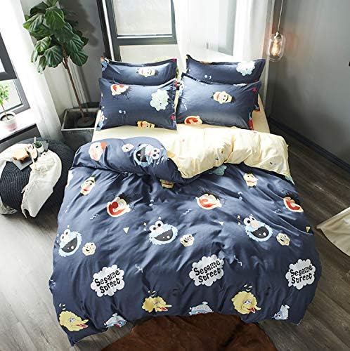 FSFGDFG Bedding Sets Duvet Cover 4 pcs Super King size Cartoon fashion Bed sheets Flat Sheet Breathable Durable Soft Smooth Sesame Street Easy Care