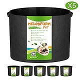 MELONFARM 5-Pack 10 Gallon Grow Bags Heavy Duty Aeration Fabric Pots,Thickened Non-Woven Plant Smart Pots with Durable Handles, for Plant Growing