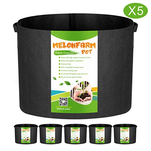 MELONFARM 5-Pack 10 Gallon Grow Bags Heavy Duty Aeration Fabric Pots,Thickened Non-Woven Plant Smart Pots with Durable Handles, for Plant Growing