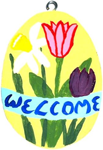Spring Welcome Wooden Sign; Double-side Easter Egg Sign; Door Wall Hanging Plaque; Cedar wood decor; Handmade in Washington State;