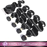 7a Grade Unprocessed Human Hair Virgin Hair Body Wave Free Part Lace Closure Brazilian Body Wave with 4 Bundles Hair Weft