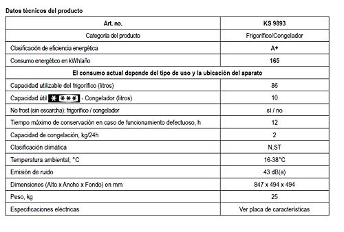 Severin KS 9893 Mini-Frigorífico con Compartimento Congelador, 86 ...