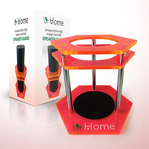 [BEST VERSION] Orange Acrylic Guard For Amazon Alexa Echo Speaker UE Boom - Anti Roll High Impact Design - Rubber Base - Sleek Accessory Kit Total Protection - Great As Gifts