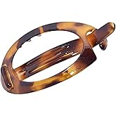 Parcelona French Plain Oval Small Celluloid Metal Free Hair Barrette Clips Women Hair Accessories, Made in France(Light Shell Savana)