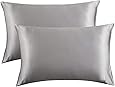 Bedsure Satin Pillowcase for Hair and Skin Silk Pillowcase 2 Pack, Queen Size(Silver Grey, 20x30 inches) Pillow Cases Set of 2 - Slip Cooling Satin Pillow Covers with Envelope Closure