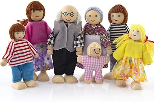 7 People Doll Toy For Kid Child, Luversco Wooden Furniture Dolls House Family Miniature 7 People Doll Toy For Kid Child (Black)
