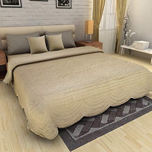 Pret Home King Size Faux Silk Quilted Bedspread/Bed Covers with 2 Cushion Covers (Clay)