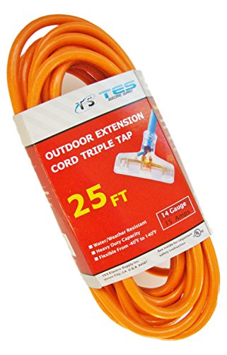 TES 14 Gauge 25 Ft. 14/3 Triple Tap SJTW Medium/Heavy Duty Extension Cord with Lighted Plug