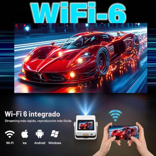 4K Portable Projector with Smart Touch Screen, 1100 ANSI Outdoor Mini Projector, Auto Focus and Trapezoid Correction, WiFi 6 Bluetooth HDR10+, 1000+ Apps, Home Theater