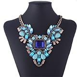 Y Shape Resin Flower Beaded Gold Tone Chain Bib Statement Chain Necklace