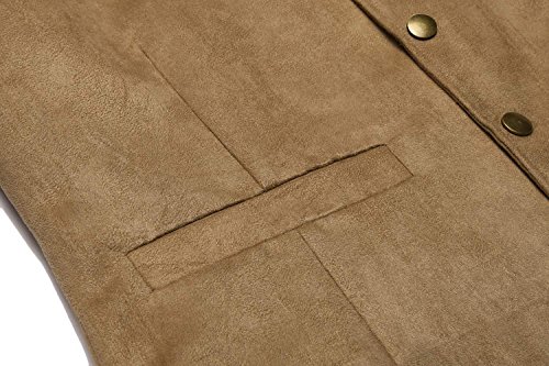 JINIDU Men's Casual Suede Leather Vest Jacket Slim Fit Dress Vest Waistcoat - Thumbnail 6