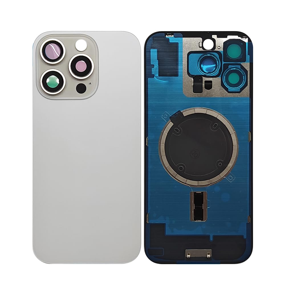 Photo 1 of 1PC Rear Back Cover Replacement Glass for iPhone 16 PRO MAX 2in1 Battery Cover Glass Door Panel Housing Big Hole Replacement Part with Small Parts Metal Plate Magnetic (Natural)