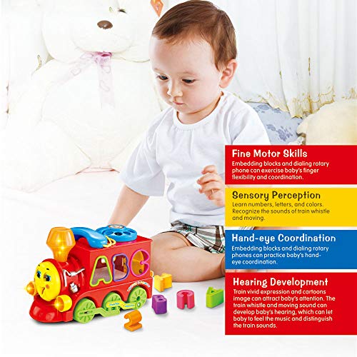 Woby Musical Smart Train Kids Educational Learning Toy Car Electric Bump and Go Train with Shape Sorter