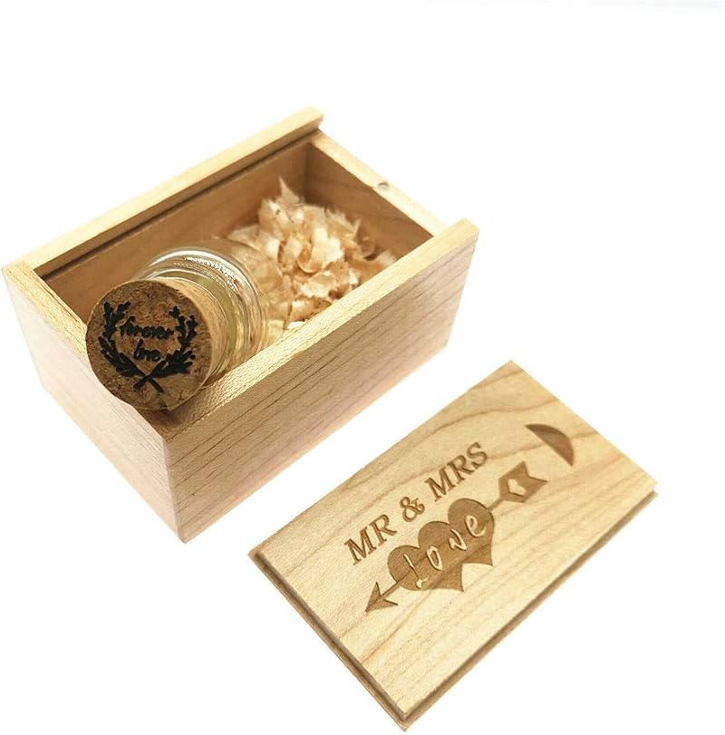LXSINO 64GB USB 3.0 Flash Drive Walnut Drift Bottle Wood Box MR MRS Wedding Gift