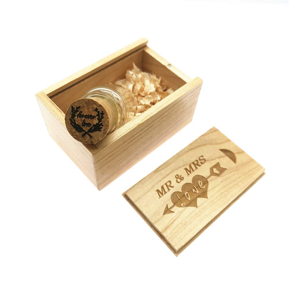 LXSINO 32GB USB 3.0 Flash Drive Glass Drift Bottle with Wood Box, USB Stick, Pendrive for Wedding,Family