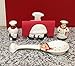 ACK Plump Bistro White Chef Hand Painted Ceramic Collection 4PCs Table/Stove Top Set, Pepper/Salt Shakers, Napkin Holder and Spoon Rest, Kitchen Décor