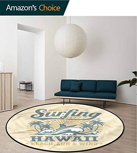 RUGSMAT Vintage Hawaii Anti-Skid Area Rug,Wind Surfing Waves Non-Slip Bathroom Soft Floor Mat Home Decor Round-47 - Thumbnail 6