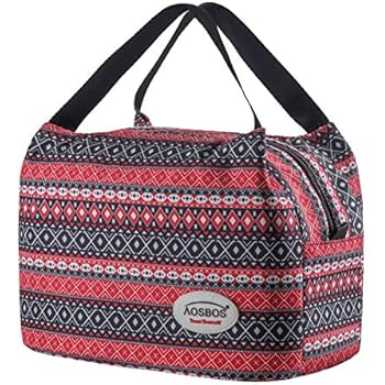 Aosbos Lunch Bag for Women, Insulated Lunch Box Cooler Tote Bags, Meal Prep Lunch Containers (Red Stripe)