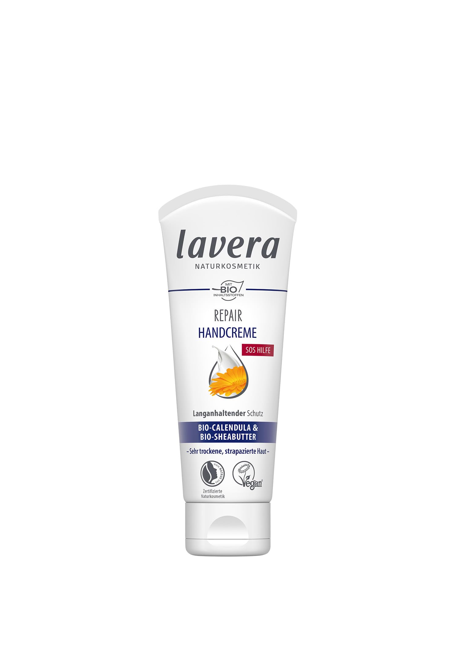 lavera Repair Hand Cream - Organic Calendula and Shea Butter - SOS for Stressed Hands, Long-lasting Protection - Vegan, Organic (1 x 75ml)