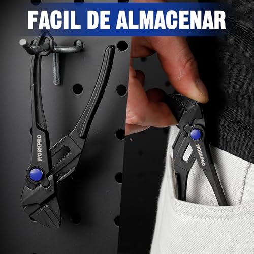 WORKPRO Adjustable Wrench Pliers 108 mm, Wrench Type Pliers with Self-adjusting Jaw, Max Opening 20 mm, Non-Slip Handle, for Nuts and Pipes