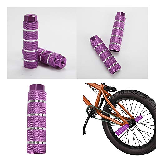 KOOBOOK 2Pcs Bike Pegs Bike Pedals Axle Foot Rest Pegs Fit 3/8 inch Axles for BMX Mountain Bike Bicycle Cycling Diameter 28mm Purple