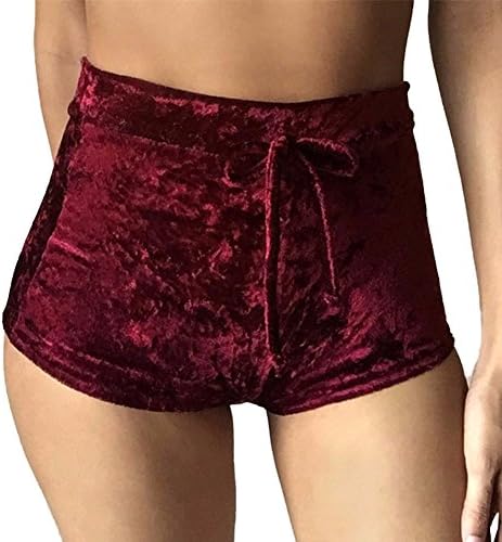 EUTOB Women's Soft Stretchy Drawstring High Waist Velvet Club Shorts