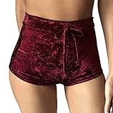 TOB Women's Casual Soft High Waist Drawstring Velvet Shorts Clubwear ,Red,Medium