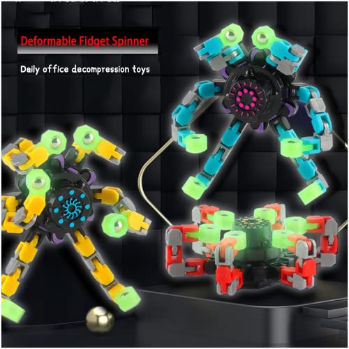 Fingertip gyro Decompression Artifact, Creative Deformation Mecha Chain Bearing gyro Toy, Fun Decompression Anti-Anxiety Toy (Yellow-Luminous Suction Cup)