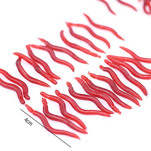 100 PCS Red Worm Soft Rubber Bug Fishing Lures 1.5 Inch (4 cm) Baits