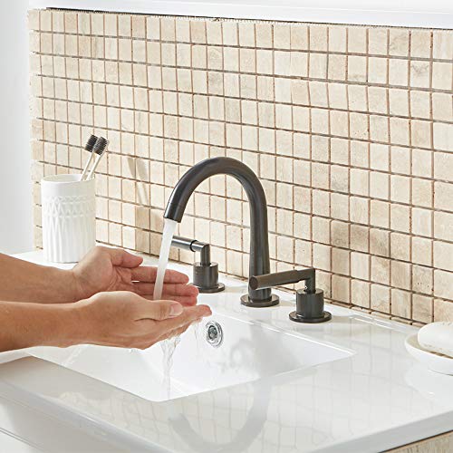 VESLA HOME 3-Hole Morden High Arch Widespread Two Handles Black Finish Bathroom Faucet, Bathroom Sink Faucet