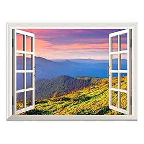 Removable Wall Sticker/Wall Mural - Beautiful View of Mountain Range at Sunrise | Creative Window View Wall Decor - 24"x32"