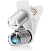 Rongon 60X Clip-On Type Jewelers Loupe Microscopes Magnifier with Lights | Micro lens jewelry magnifying glass with led &amp; uv &amp; storage bag for mobile iphone more smartphones (Clip-On Type Loupe)