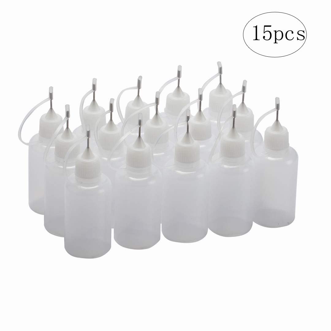 BinaryABC Needle Tip Glue Bottle,Empty Glue Applicator Bottle,Squeezable Dropper Bottle,30ml, 15pcs
