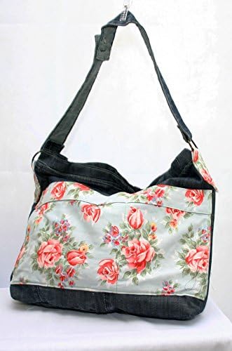 Handmade up-cycled Denim and floral shoulder bag. One of a kind.