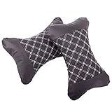 YUSONG Car Pillow - 2pc Leather Car Seat Pillow Car Headrest Auto Safety Pillow -Better Neck Support and Sleeping Black