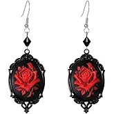 Gothic Red Black Rose Dangle Earrings Vintage Flower Drop Earring Punk Style Rose Cameo Earring Halloween Jewelry Accessories for Women