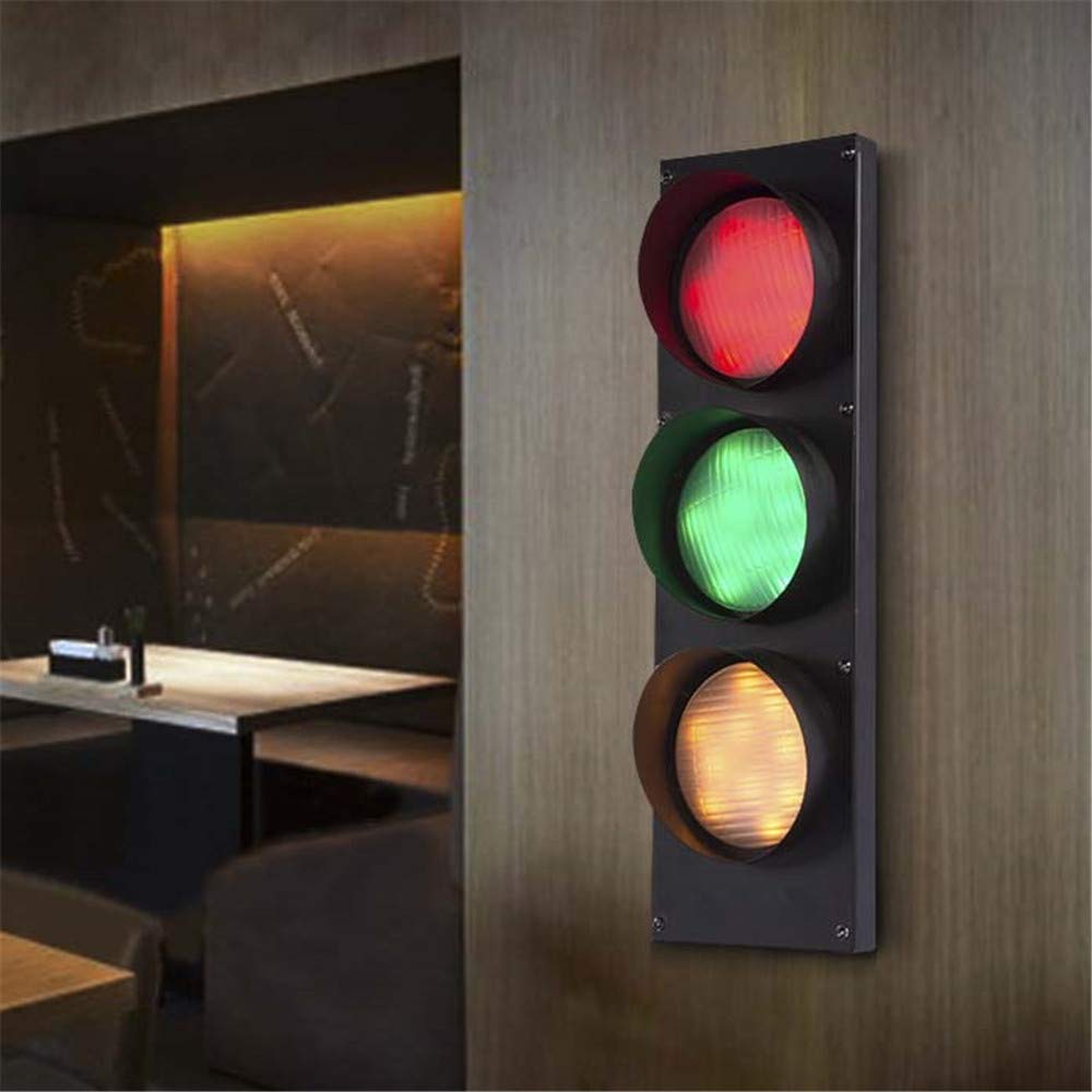 NIUYAO Remote Control Traffic Light Wall Light Retro Industrial Wall Lamp with Remote Control 3 Light 19'' H 5W Energy-Saving LED Wall Lamp in Black Finish Bulb Included (3 Light 19'' H) 424383