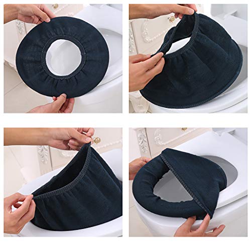 Miklan 10PCs Disposable Toilet Seat Cover, Random Color Bathroom Soft Warmer Stretchable Washable Cloth Easy Installation & Cleaning Comfortable Toilet Seat Cover Pads - Thumbnail 5
