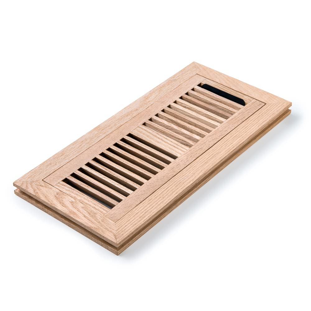 Photo 1 of Red Oak Hardwood Flush Mount Floor Register, 4X12 Inch, with Damper, High Output Air Flow,