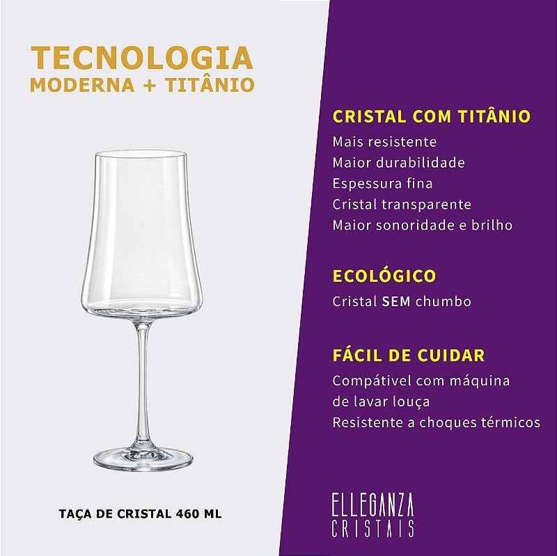 Taças de Cristal Bohemia Para Vinho - Linha Xtra 460ml - 2 Peças