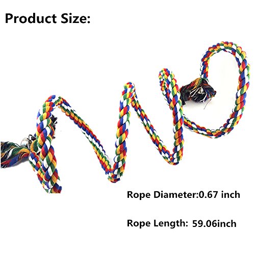 Pet Supplies Birdcage Stand Parrot Cotton Rope Bird Bungee Cage Toy With Bell Bite,Climb,Chew,Swing For Birds,Parrots,Macaw,Parakeets Colorful (M) - Thumbnail 4