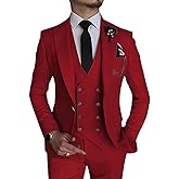 Wangyue 3 Piece Suit Slim Fit Double Breasted Mens Suits for Wedding Party Formal Prom One Button Blazer Vest Pants Sets