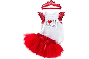 2PCS Happy 1st Mother's Day Newborn Baby Girls Outfits Ruffle Sleeveless Tutu Romper Dress with Hairband Clothes Set