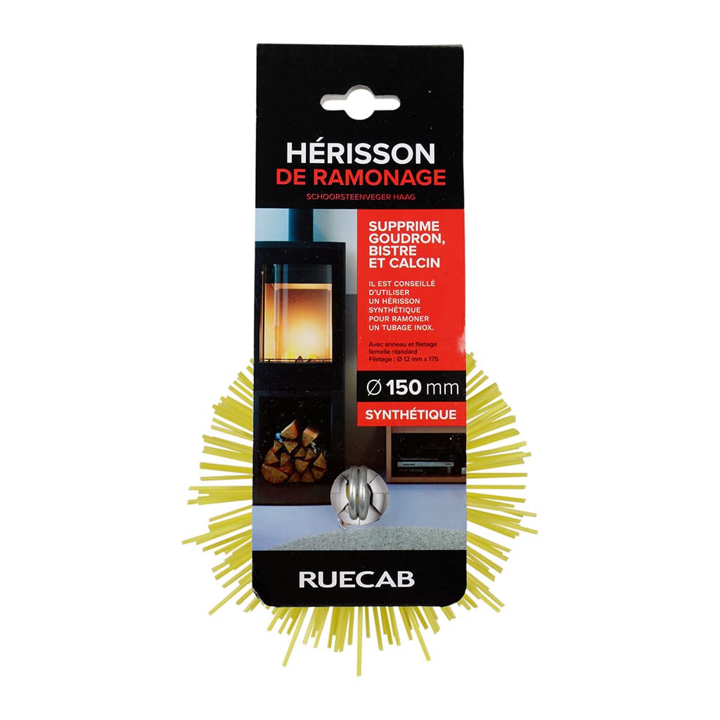 RUECAB Chimney Sweeping Brush with M12 mm Standard Female Thread Ring, Synthetic Bristles, Suitable for Unsheathed Duct and Drain Unblocker Diameter 150 mm