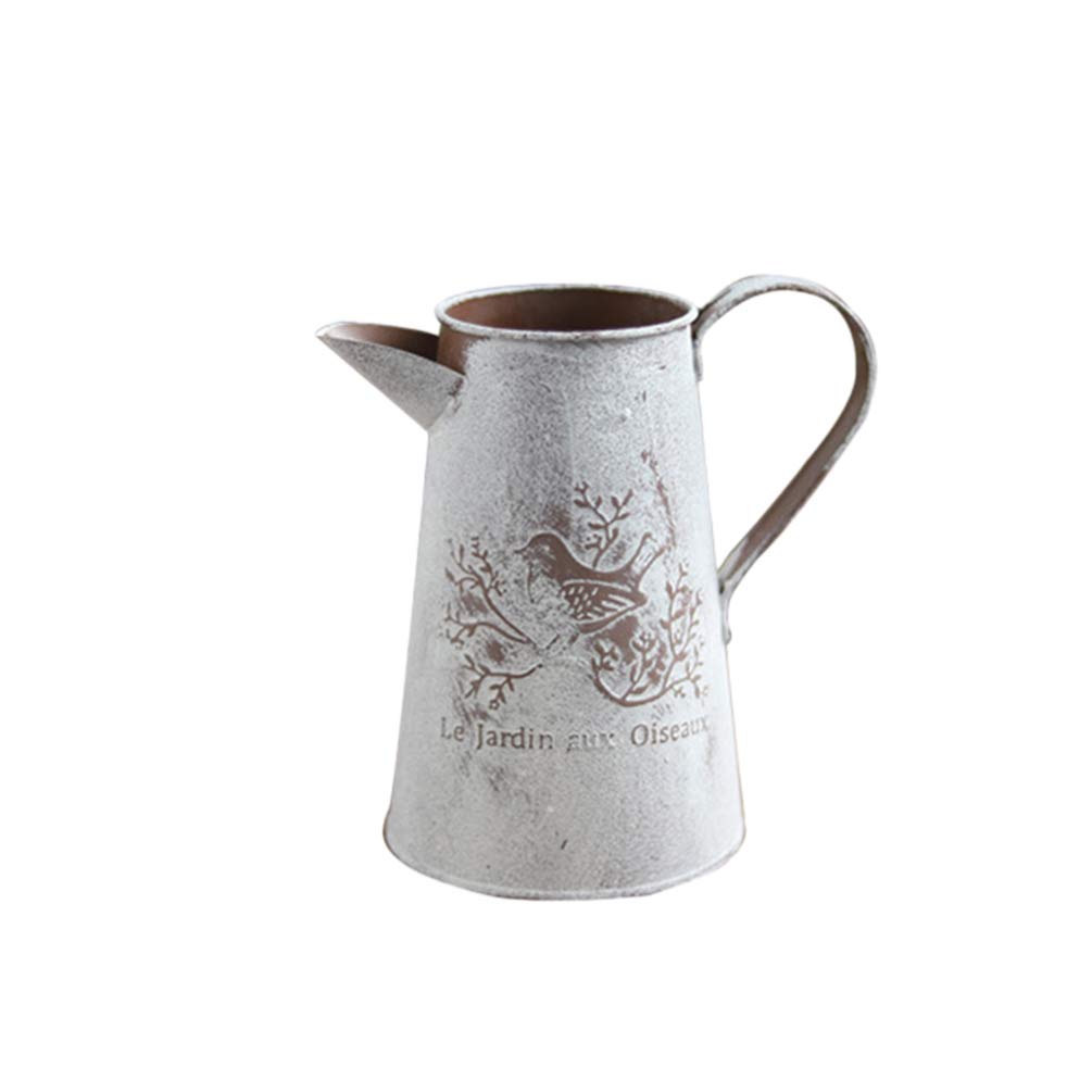 HEMOTON French Style Rustic Shabby Chic vase Galvanized Primitive Vintage Vase Metal Pitcher Flower Vase Planter Pot Size L