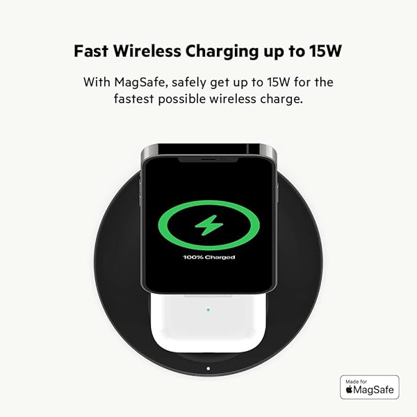BELKIN MAGSAFE 2-IN-1 WIRELESS CHARGING STAND FOR APPLE IPHONE 16, IPHONE 15, IPHONE 14, & IPHONE 13 SERIES & AIRPODS – MAGSAFE FAST CHARGING STATION FOR MULTIPLE DEVICES – BLACK