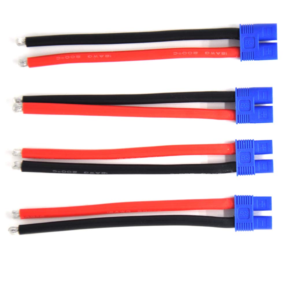Padarsey 2 Pairs EC3 10cm Male Female Connector with 12awg Silicone Wire 3.93 inch RC Hobby Lipo Battery(2 Male+2 Female)