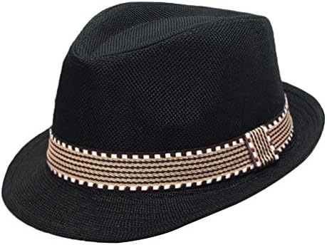BogiWell Unisex Kids Jazz Fedora Hat Straw Linen Beach Sun Hat Black